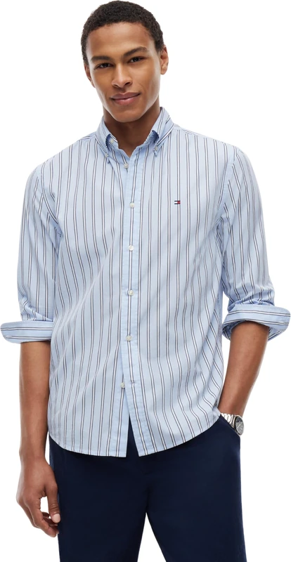 Tommy Hilfiger Men's Flex Poplin Bold Stripe Rf Shirt Mw0Mw39159, Blue, M