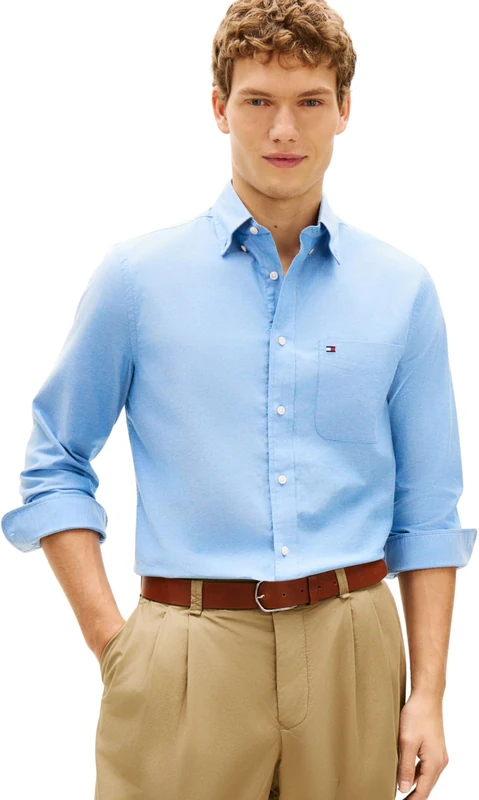 Tommy Hilfiger Men's Light Oxford Solid Sf Shirt MW0MW42287, Blue, XXL