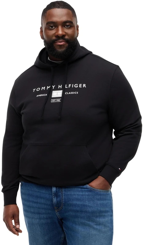 Tommy Hilfiger Men’s Hoodie Brand Mono with Kangaroo Pocket, Black (Black), 3XL