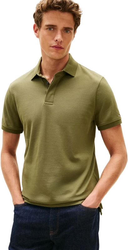 Tommy Hilfiger Men’s Polo Shirt Short Sleeve Hidden Placket with Button Placket, Green (Dark Artichoke), XXL