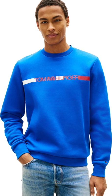 Tommy Hilfiger Men's Brand Love Tr Stripe Sweatshirt MW0MW42465, BLUE, XS