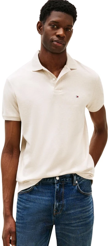 Tommy Hilfiger Men's Liquid Cotton Reg Seasonal Polo Mw0Mw39994, Beige, XS - Image 1