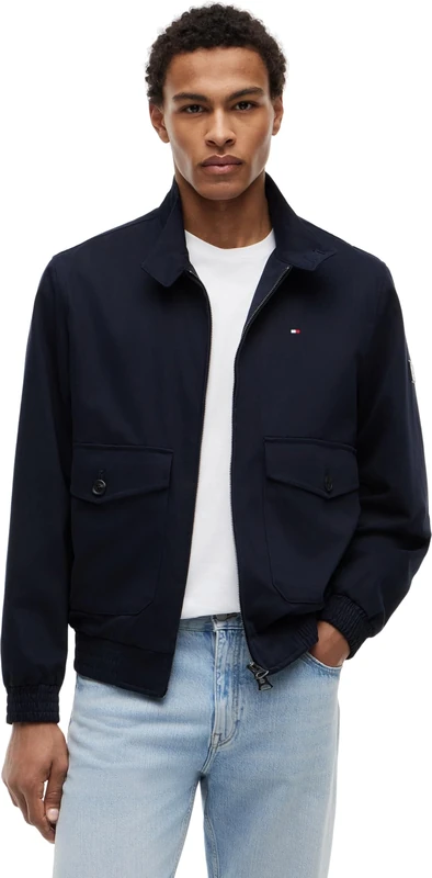 Tommy Hilfiger Men’s Transitional Jacket Cotton Harrington with Zip, Blue (Desert Sky), XS
