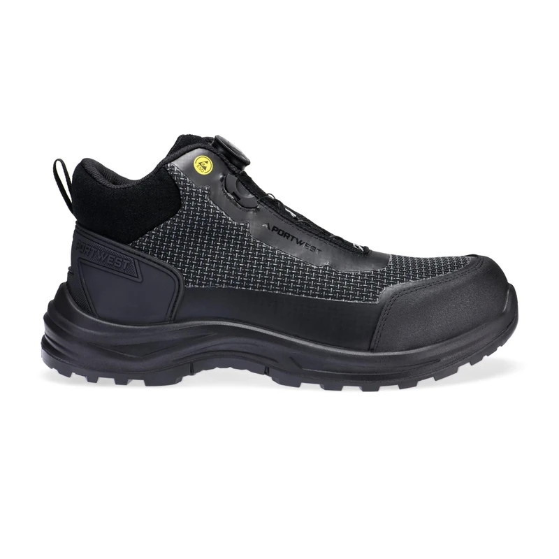 Portwest FE04 Girder Composite Mid Boot S3S ESD Wire Lace TPU Toe Cap Cut Resistant Reflective Slip Oil Resistant Metal Free Safety Footwear, Black/Grey, 46