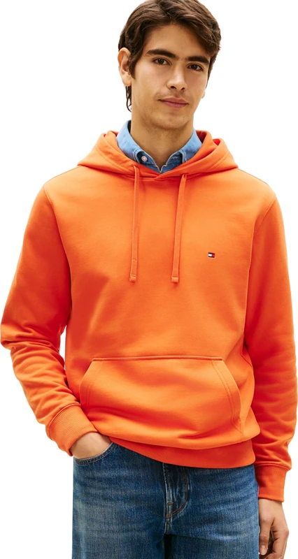 Tommy Hilfiger Men’s Hoodie Essential Terry with Kangaroo Pocket, Orange (Brilliant Orange), XXL