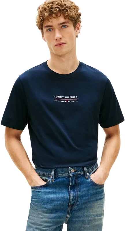 Tommy Hilfiger Men's Brand Love Lockup Tee MW0MW42363, Blue, L - Image 1