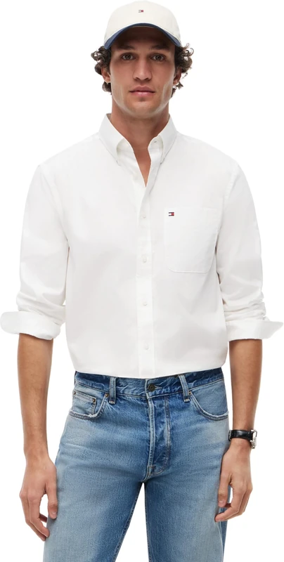 Tommy Hilfiger Men’s Shirt Light Oxford Solid with Stretch, White (White), XS