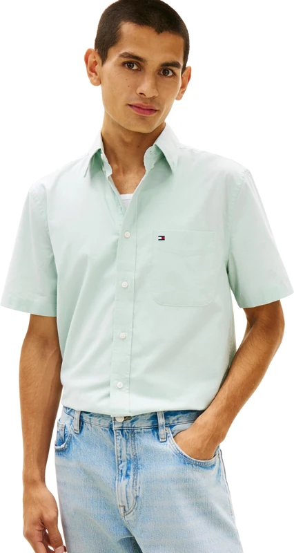 Tommy Hilfiger Men's Light Oxford Solid Ss Bd Shirt MW0MW42285, Green, L