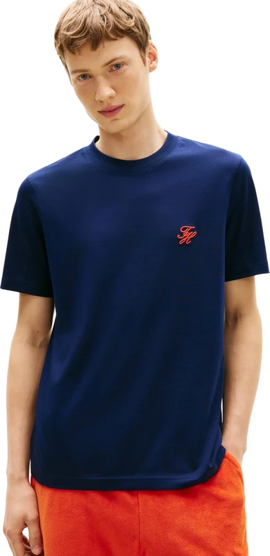 Tommy Hilfiger Men's Script Monogram Swimshop Tee MW0MW43066, Blue, XXL