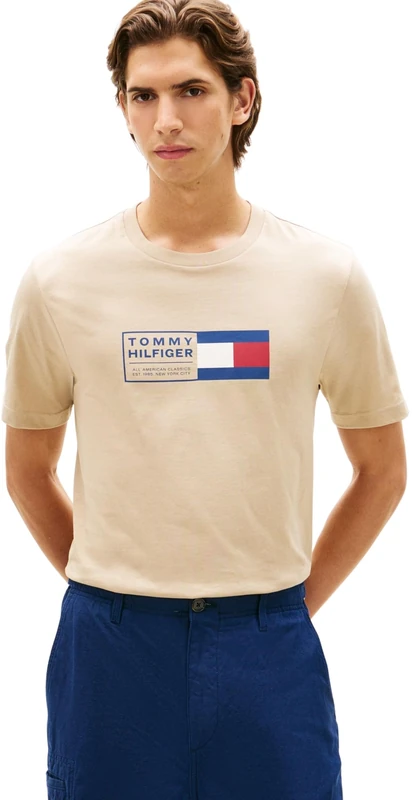 Tommy Hilfiger Men's Brand Love Text Box Tee MW0MW42366, Khaki, XS