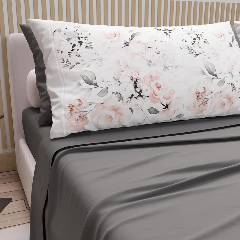 PETTI Artigiani Italiani - Cotton Sheets with Pillowcases in Digital Print, French Queen, Complete Top and Bottom Sheet with Corners, Dark Grey, 100% Made in Italy