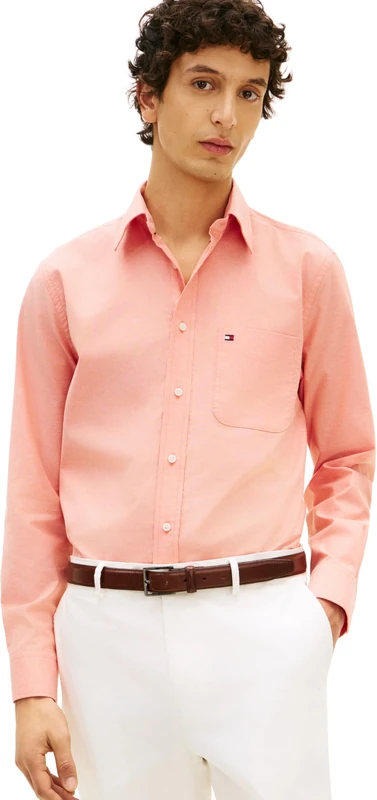 Tommy Hilfiger Men’s Shirt Light Oxford Solid with Stretch, Orange (Brilliant Orange), XXL