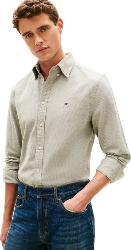 Tommy Hilfiger Men's Flex Dobby Sf Shirt Mw0Mw29970, Green, M