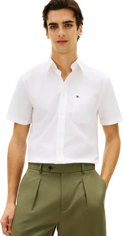 Tommy Hilfiger Men's Light Oxford Solid Ss Bd Shirt MW0MW42285, White, M