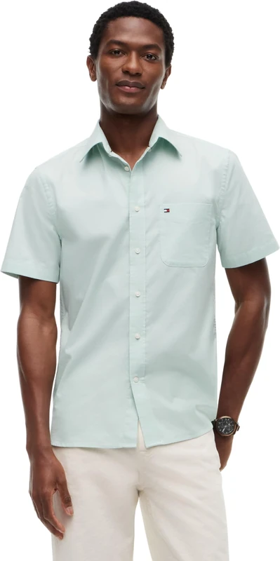 Tommy Hilfiger Men’s Shirt Light Oxford Solid Short Sleeve, Green (Crushed Mint), XL