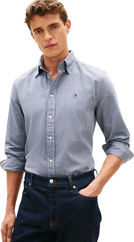 Tommy Hilfiger Men’s Shirt Flex Dobby in Cotton, Blue (Carbon Navy), S