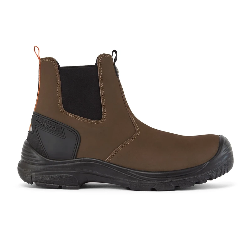 Portwest FV02 Steel Dealer Boot S7 Waterproof Nubuck Leather Scuff Cap Slip Oil Resistant Steel Toe Midsole Pull Tab Reflective Safety Footwear, Brown/Black, 45