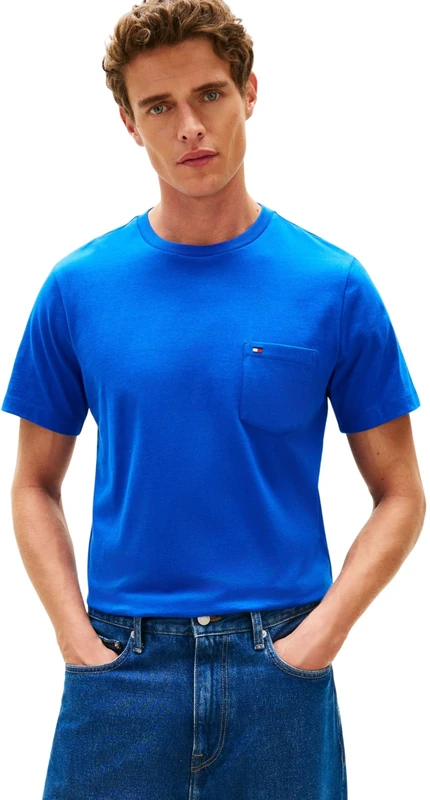 Tommy Hilfiger Men's Essential Solid Pocket Tee Mw0Mw37283, Blue, M - Image 1