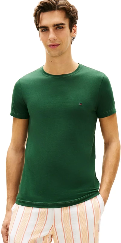Tommy Hilfiger Men's Stretch Slim Fit Tee Mw0Mw10800, Green, L