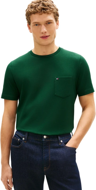 Tommy Hilfiger Men's Essential Solid Pocket Tee Mw0Mw37283, Green, L - Image 1