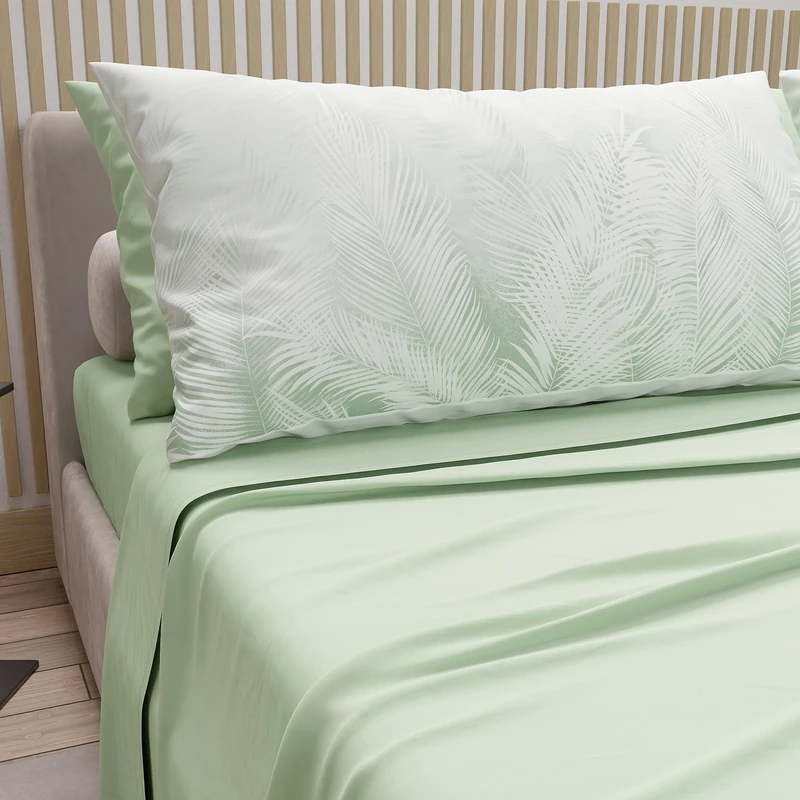 PETTI Artigiani Italiani - Cotton Sheets with Pillowcases in Digital Print, French Queen, Complete Top and Bottom Sheet with Corners, Sage, 100% Made in Italy