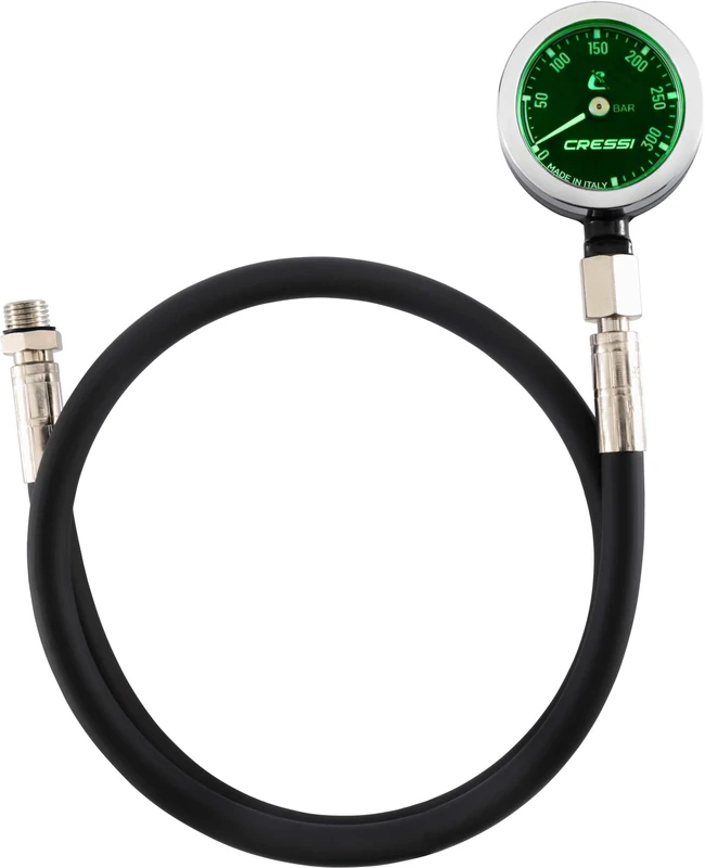 Cressi Vale 300 C Pro Mini SPG W/Hose Black BAR - Mini Pressure Gauge with HP Whip, Black, One Size, Unisex