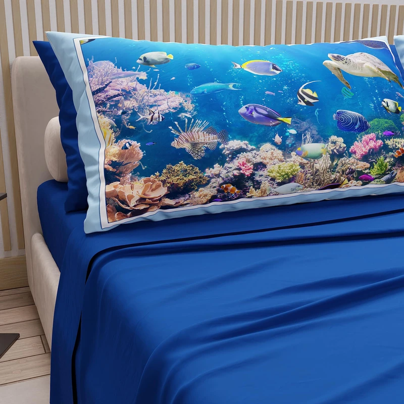 PETTI Artigiani Italiani - Cotton Sheets with Pillowcases in Digital Print, Double Maxi, Complete Top and Bottom Sheet with Corners, Electric Blue, 100% Made in Italy - Image 1