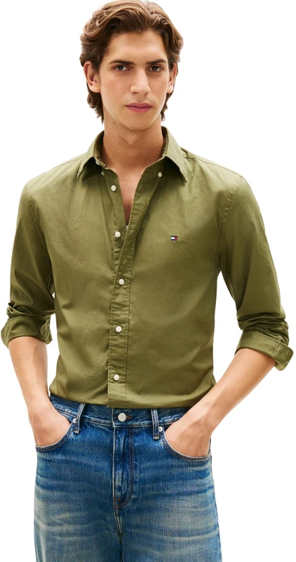 Tommy Hilfiger Men's Flex Poplin Solid Rf Shirt Mw0Mw37550, Green, XS