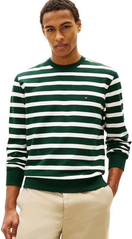 Tommy Hilfiger Men's Ess Terry Block Stp Sweatshirt Mw0Mw41352, GREEN, L
