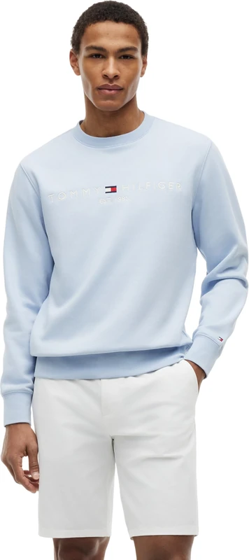 Tommy Hilfiger Men’s Sweatshirt Tommy Logo without Hood, Blue (Breezy Blue), XS