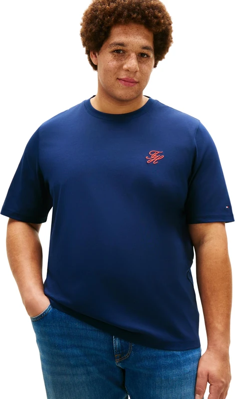 Tommy Hilfiger Men’s T-Shirt Short Sleeve Script Monogram in Cotton, Blue (Carbon Navy), 5XL