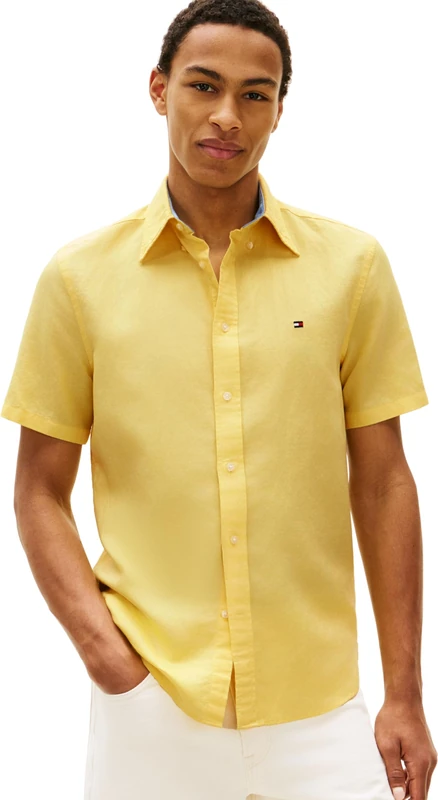 Tommy Hilfiger Men's Cl Linen Blend Solid Ss Rf Sht MW0MW42450, Yellow, M - Image 1