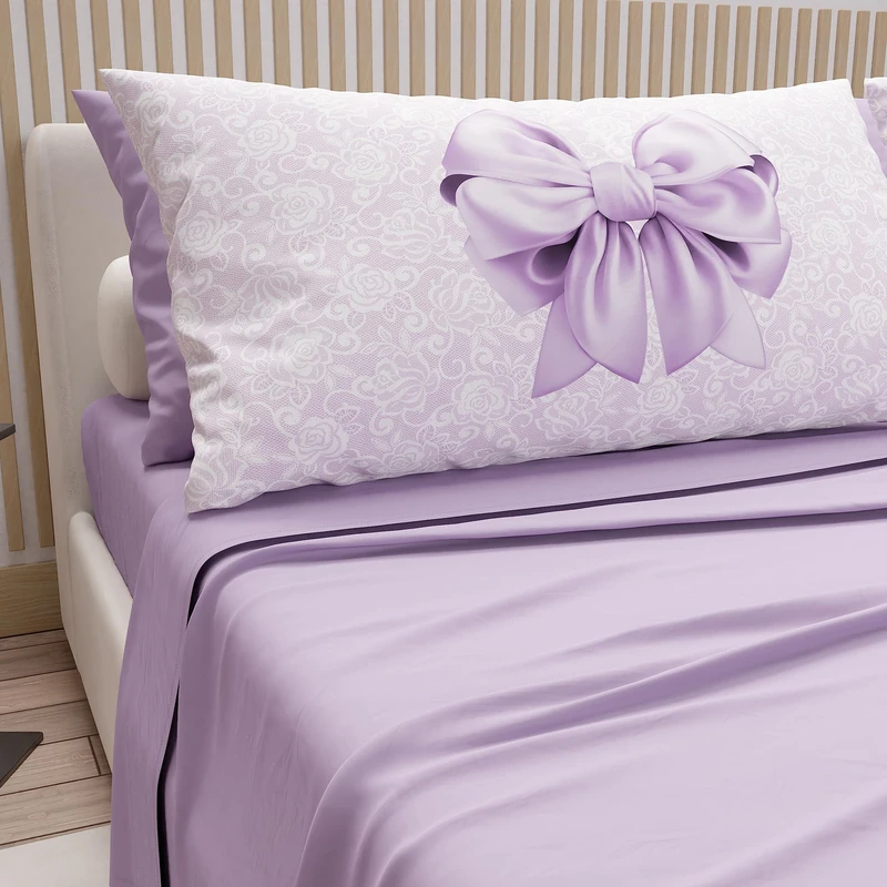 PETTI Artigiani Italiani - Cotton Sheets with Pillowcases in Digital Print, Double Maxi, Complete Top and Bottom Sheet with Corners, Lilac, 100% Made in Italy