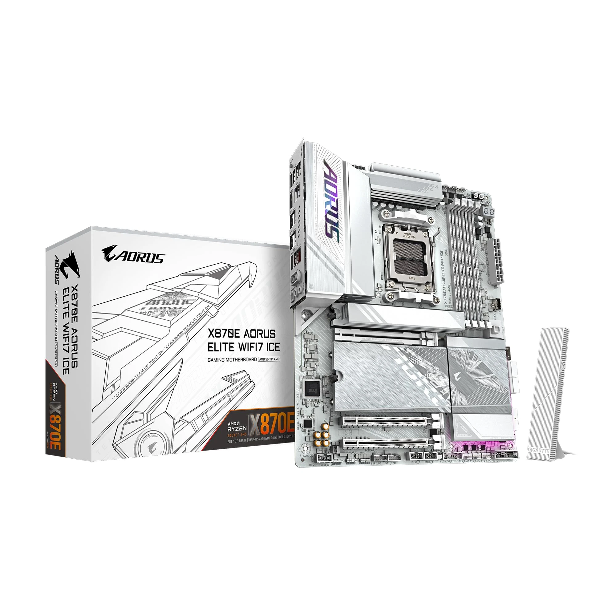 GIGABYTE X870E AORUS Elite WIFI7 ICE AMD AM5 LGA 1718 Motherboard, ATX, DDR5, 4X M.2, PCIe 5.0, USB4, WIFI7, 2.5GbE LAN, EZ-Latch, 5-Year Warranty