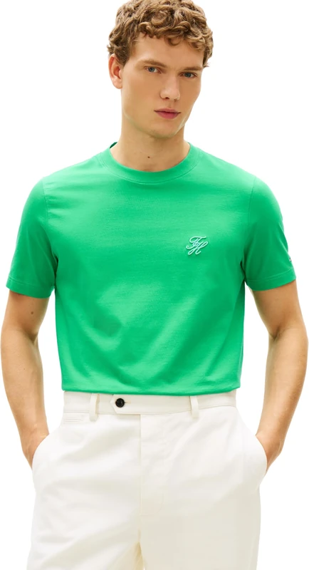 Tommy Hilfiger Men's Script Monogram Swimshop Tee MW0MW43066, Green, XL - Image 1