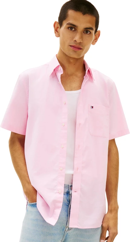 Tommy Hilfiger Men's Light Oxford Solid Ss Bd Shirt MW0MW42285, Pink, L
