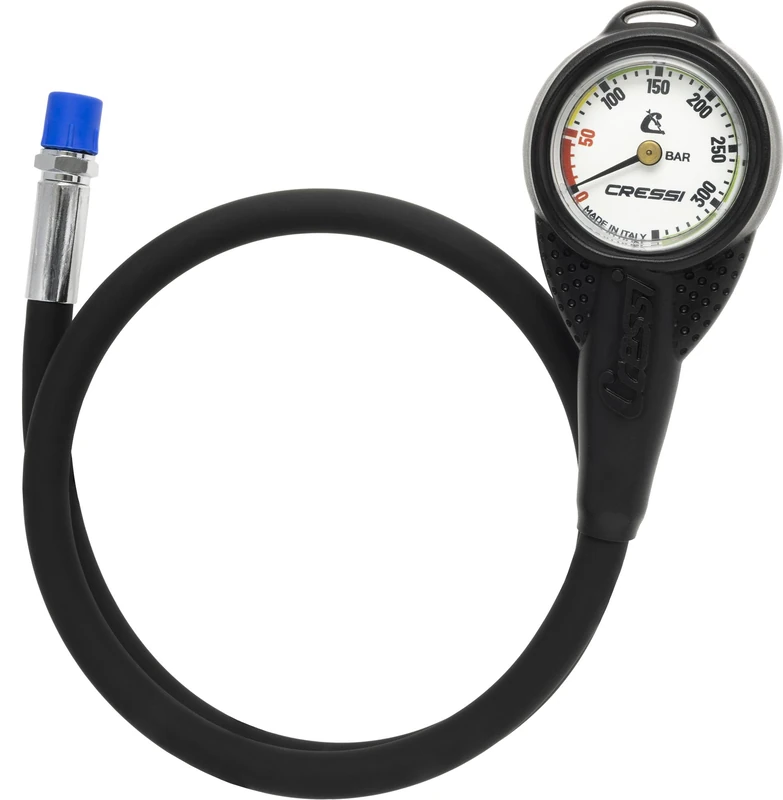 Cressi Mini SPG W/Rubber Housing Vale 300 C White (BAR) - Mini Pressure Gauge with Rubber Shell and HP Whip, White, One Size, Unisex