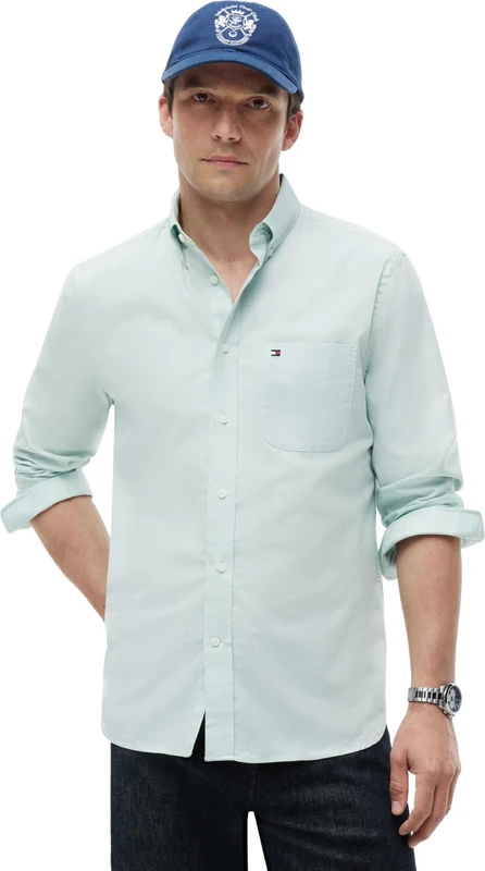 Tommy Hilfiger Men's Light Oxford Solid Sf Shirt MW0MW42287, Green, L