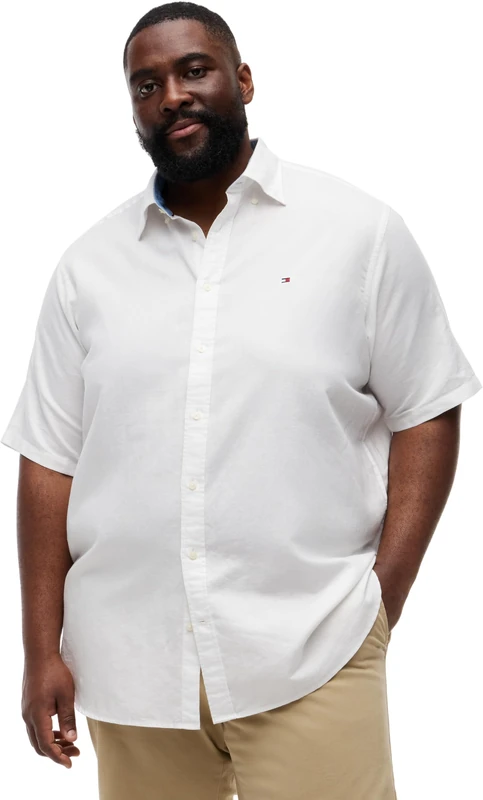 Tommy Hilfiger Men's Bt-Cl Linen BLND Solid Ss Rf S-B MW0MW44062, White, 5XL_Plus