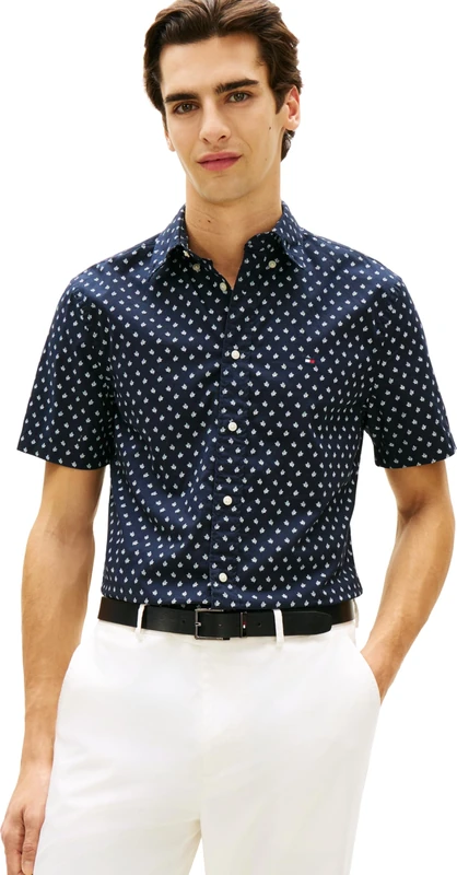Tommy Hilfiger Men's Flex Poplin PRT Rf Bd S/S MW0MW43140, Blue, XXL - Image 1