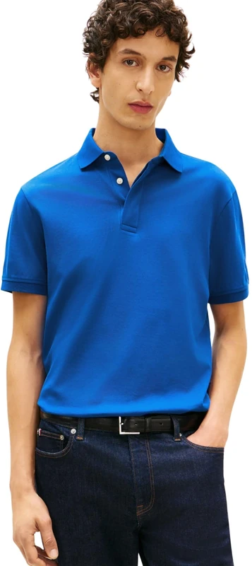 Tommy Hilfiger Men’s Polo Shirt Short Sleeve Hidden Placket with Button Placket, Blue (Regal Blue), S