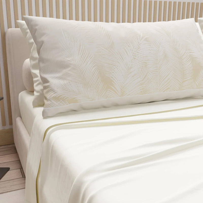 PETTI Artigiani Italiani - Cotton Sheets with Pillowcases in Digital Print, Double Maxi, Top and Bottom Sheet Set with Corners, Cream, 100% Made in Italy