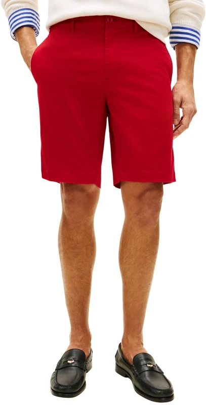 Tommy Hilfiger Men’s Chino Shorts Denton Twill in Stretch Cotton, Red (Medium Red), 31W