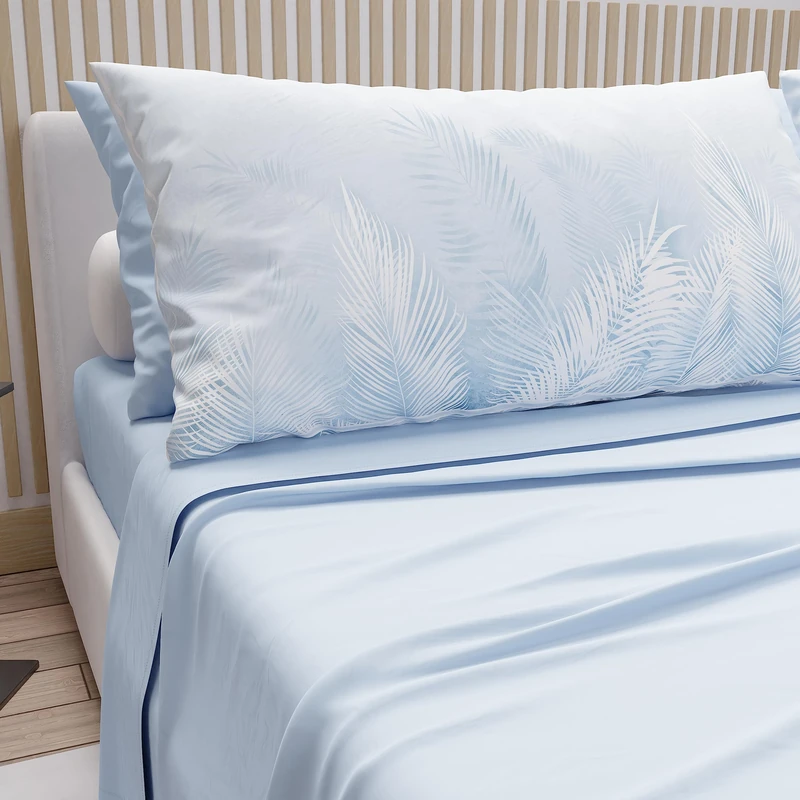 PETTI Artigiani Italiani - Cotton Sheets with Pillowcases in Digital Print, Double Maxi, Complete Top and Bottom Sheet with Corners, Light Blue, 100% Made in Italy
