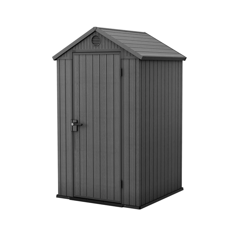 Keter Darwin 4x4 Outdoor Storage Shed - Grey | Small Resin Garden Tool Shed | Wood-Effect Weatherproof Double-Wall with Skylight & Ventilation