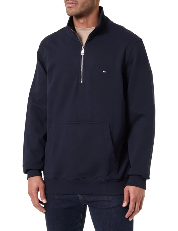 Tommy Hilfiger Men's Essential Terry New 1/4 Zip MW0MW43115, BLUE, S