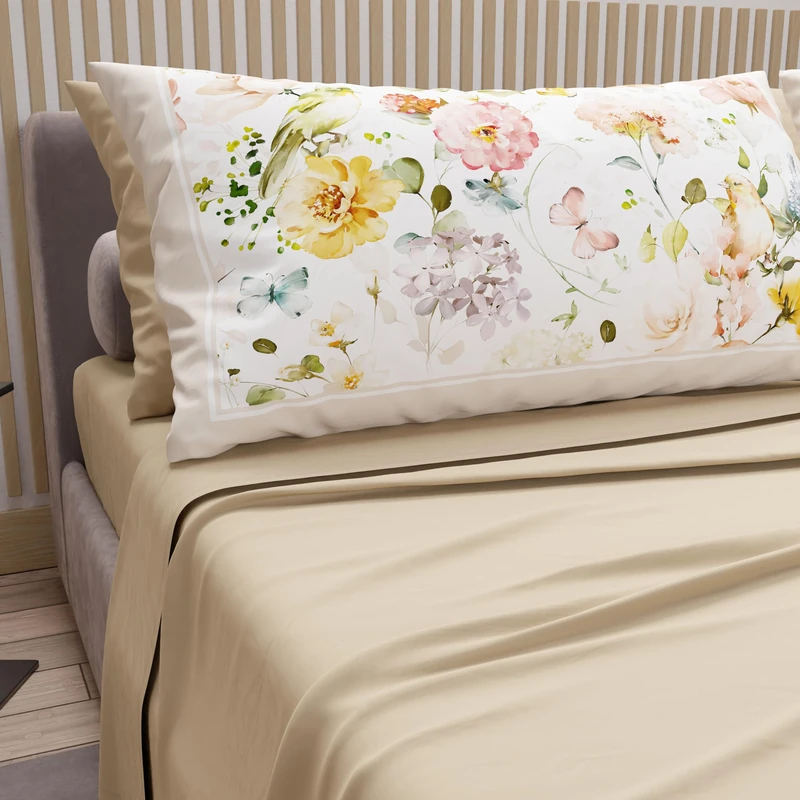 PETTI Artigiani Italiani - Cotton Sheets with Pillowcases in Digital Print, Double Maxi, Complete Top and Bottom Sheet with Corners, Mud, 100% Made in Italy