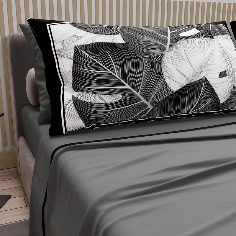 PETTI Artigiani Italiani - Cotton Sheets with Pillowcases in Digital Print, Double Maxi, Top and Bottom Sheet Set with Corners, Dark Grey, 100% Made in Italy
