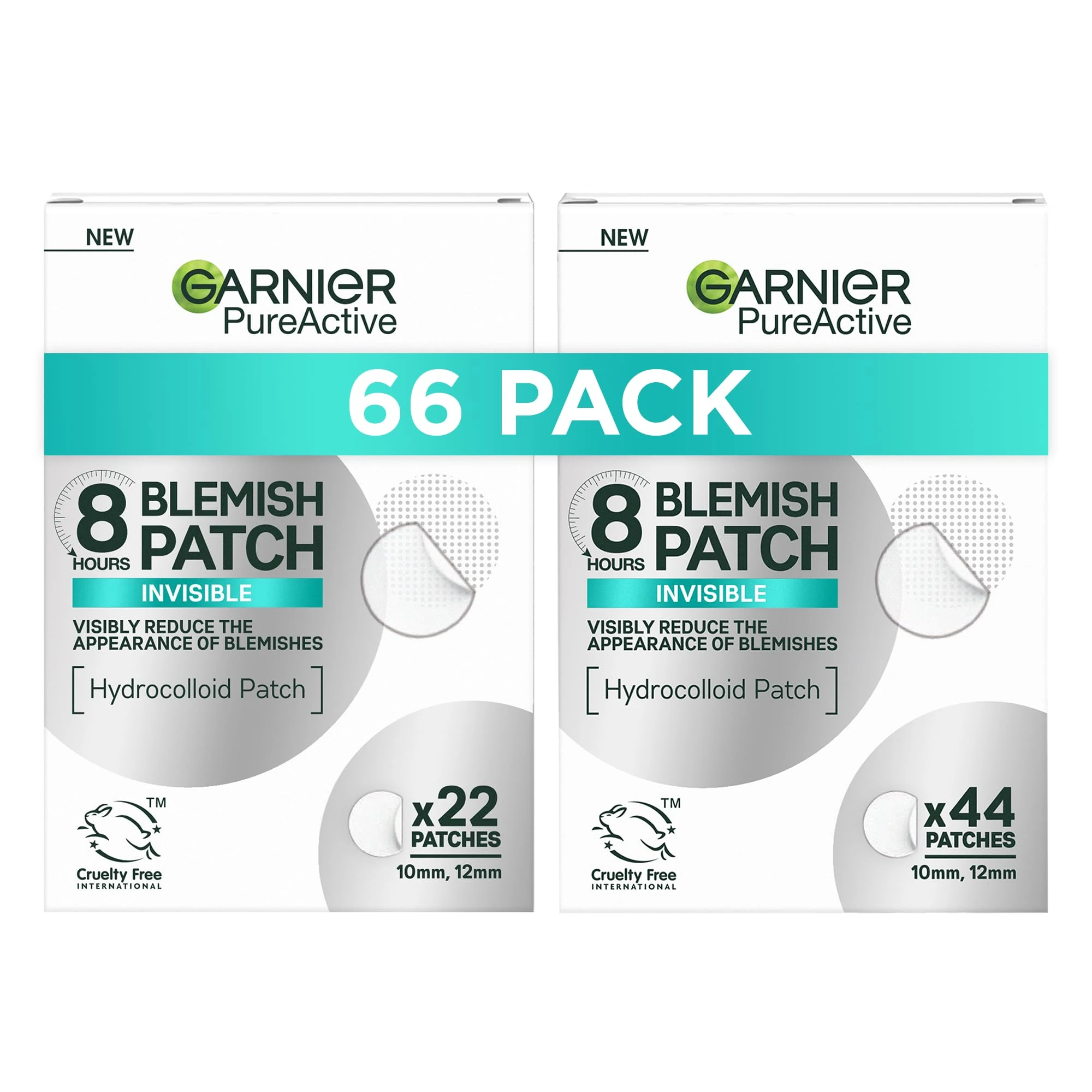 Garnier Blemish Patches, Hydrocolloid patches to reduce the appearance of spots in 8 hours, Ultra-thin & Invisible on all skin tones, Suitable For All Skin Types, Vegan Formula, 66Patches
