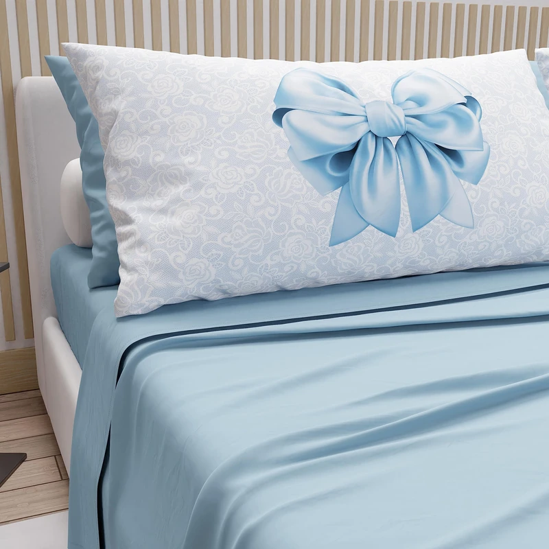 PETTI Artigiani Italiani - Cotton Sheets with Pillowcases in Digital Print, Double Maxi, Complete Top and Bottom Sheet with Corners, Light Blue, 100% Made in Italy